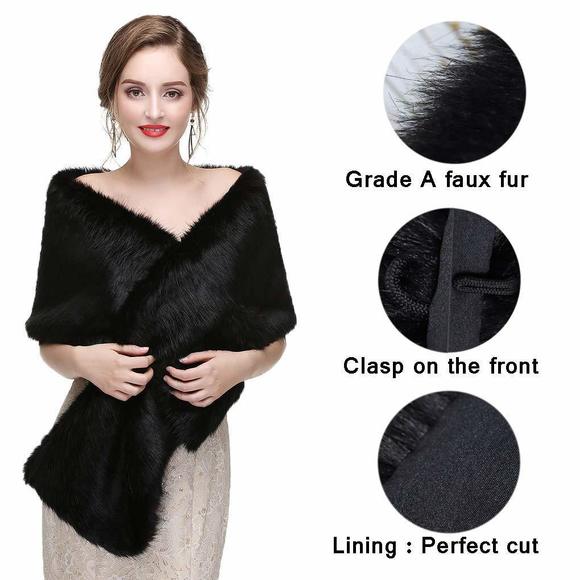Women's 1920 Faux Fur Stole Bridal Winter Fur Wraps And Shawls Wedding Faux😇 - Picture 4 of 9
